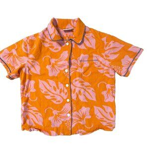 Sleepy Jones Orange Pink Cotton Button Down Short Sleeve Pajama Top dopamine S